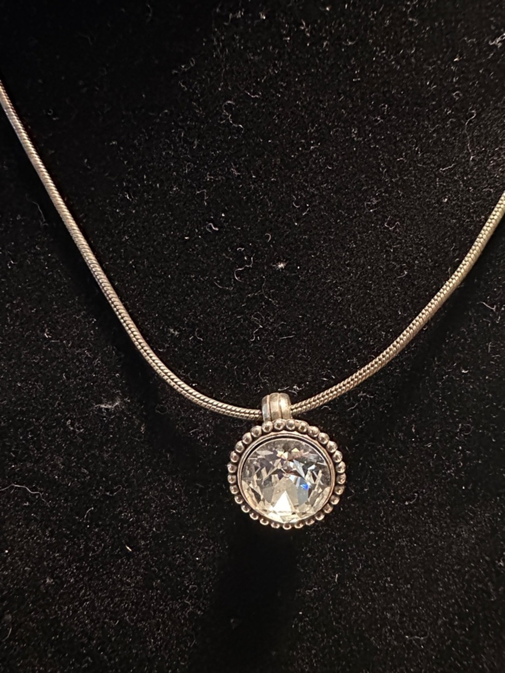 Brighton Silver-Tone Beaded Halo Pendant Necklace - Clear Crystal